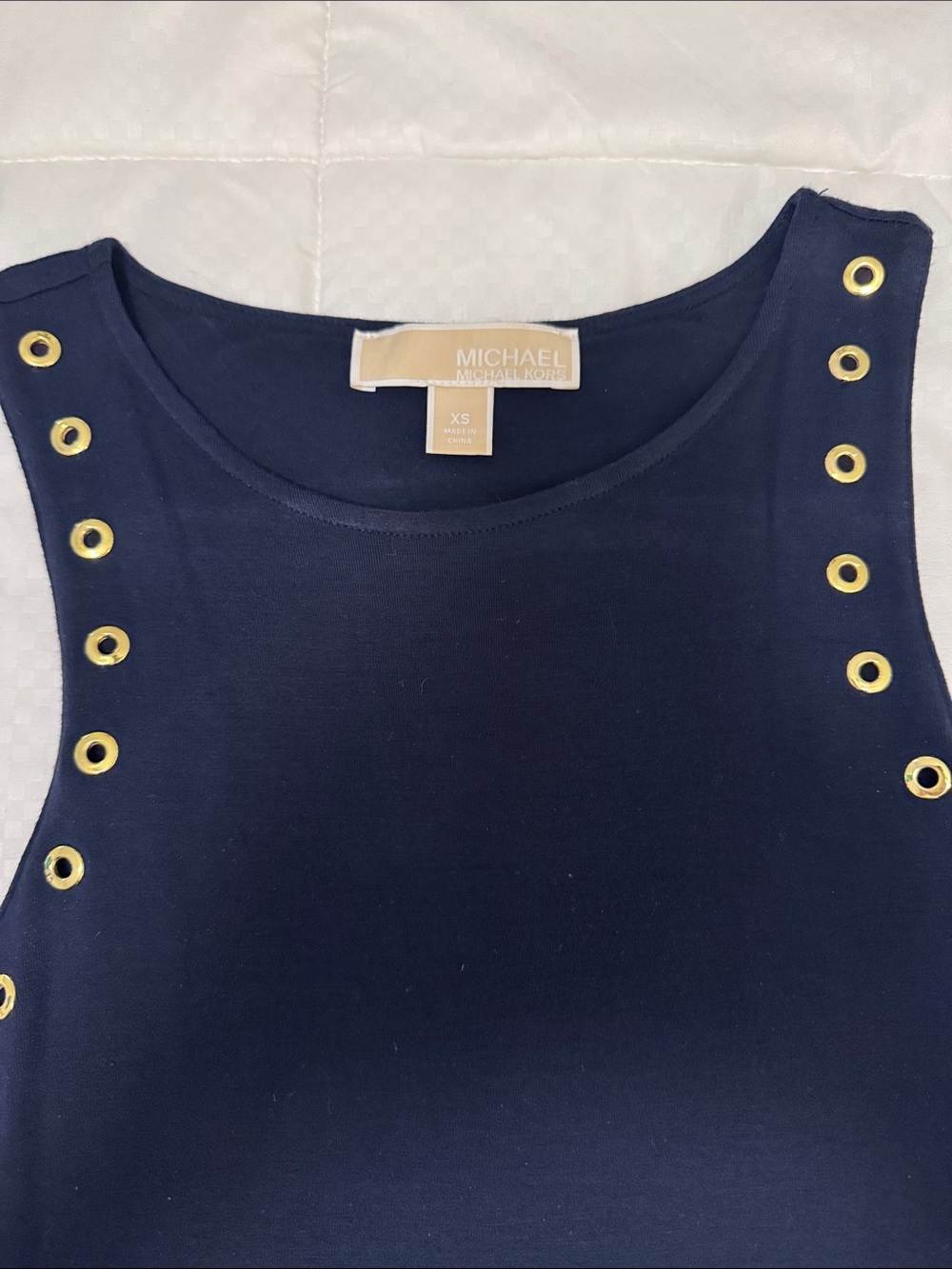MICHAEL Michael Kors Navy Sleeveless Tank with Gold Grommet Trim